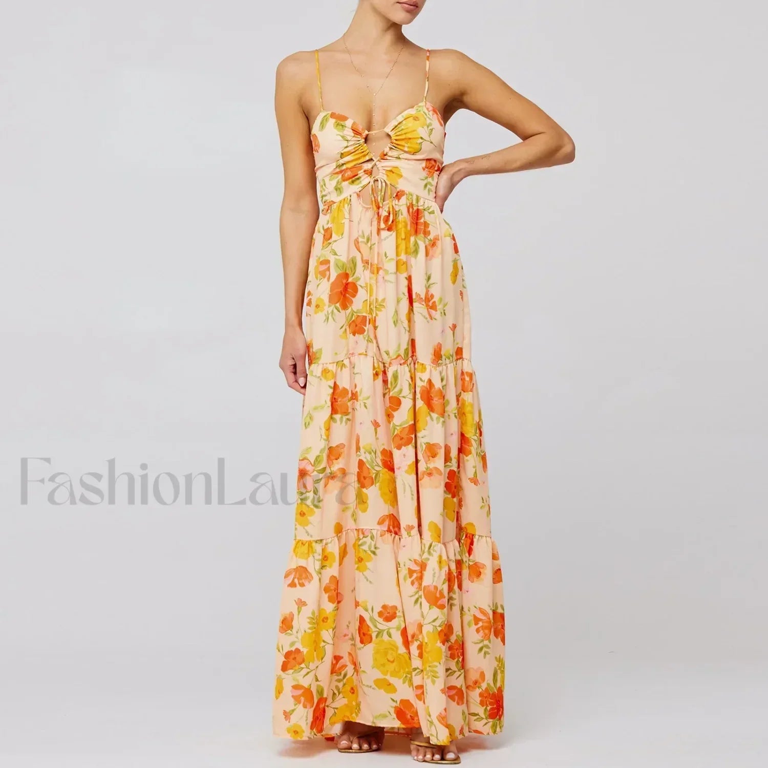 Y2K Floral Bodycon Spaghetti Maxi Dress Secondary image