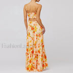 Y2K Floral Bodycon Spaghetti Maxi Dress