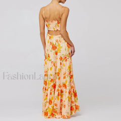 Y2K Floral Bodycon Spaghetti Maxi Dress
