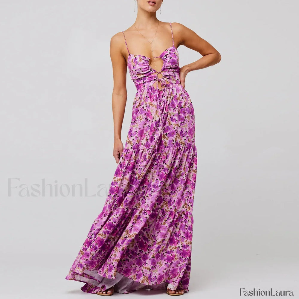 Y2K Floral Bodycon Spaghetti Maxi Dress