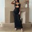 Y2K Floral Print Hollow Out Spaghetti Strap Floral Dress black / S