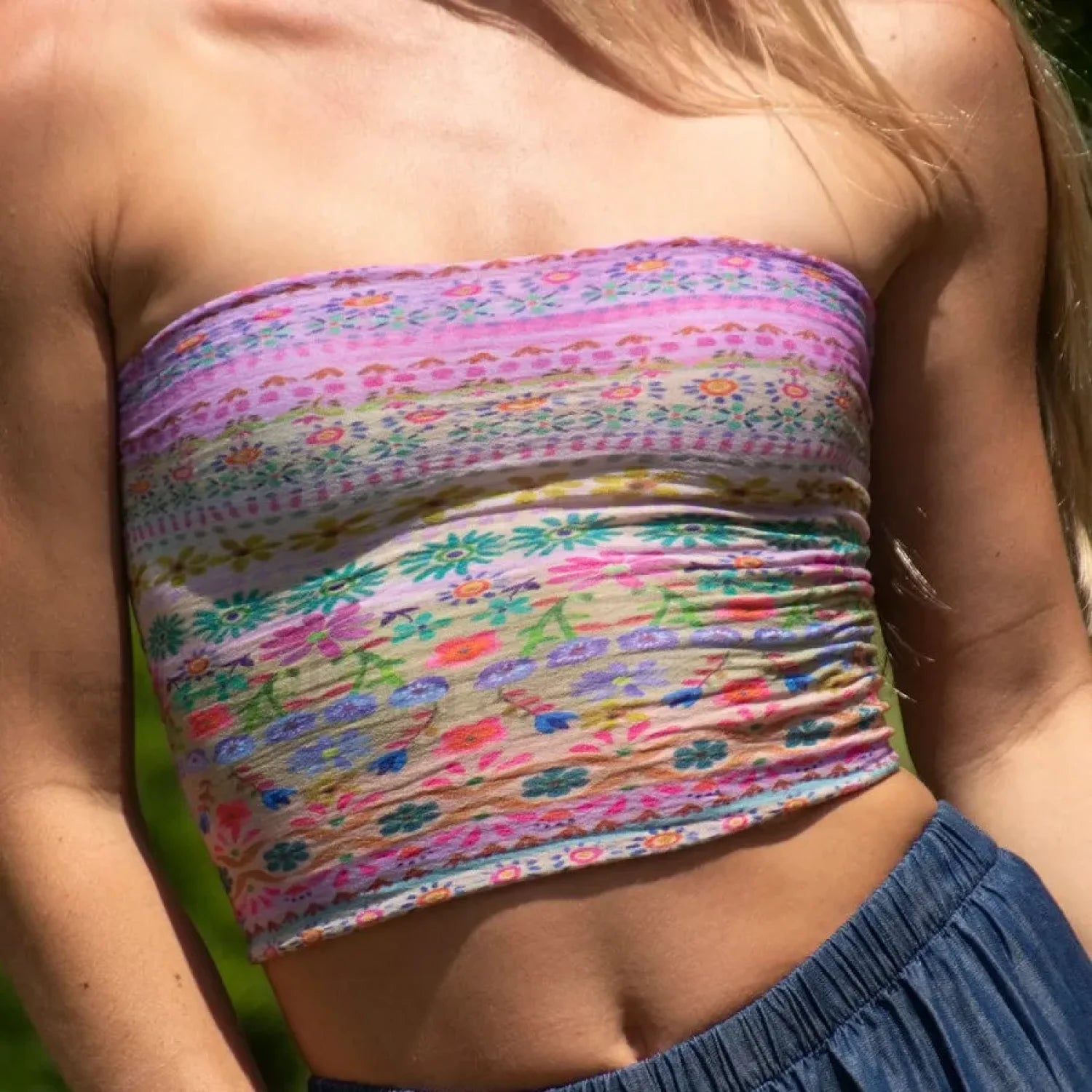Y2K Floral Strapless Tube Top Vintage Aesthetic Crop Top Secondary image