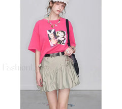 Y2K Gray Pleated Bowknot Skirt