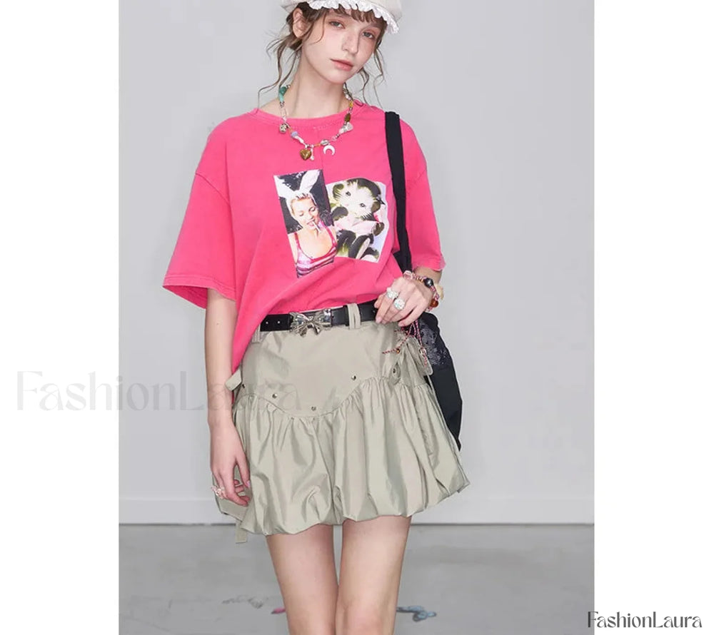 Y2K Gray Pleated Bowknot Skirt