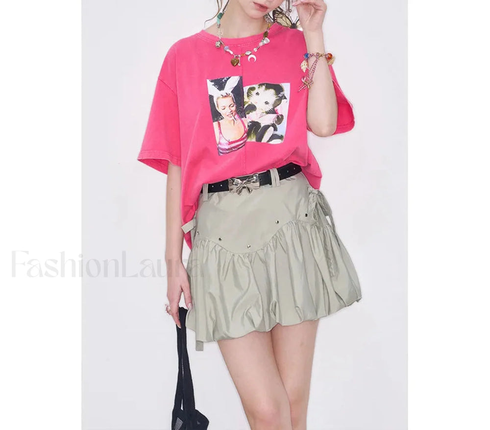 Y2K Gray Pleated Bowknot Skirt Grey / S