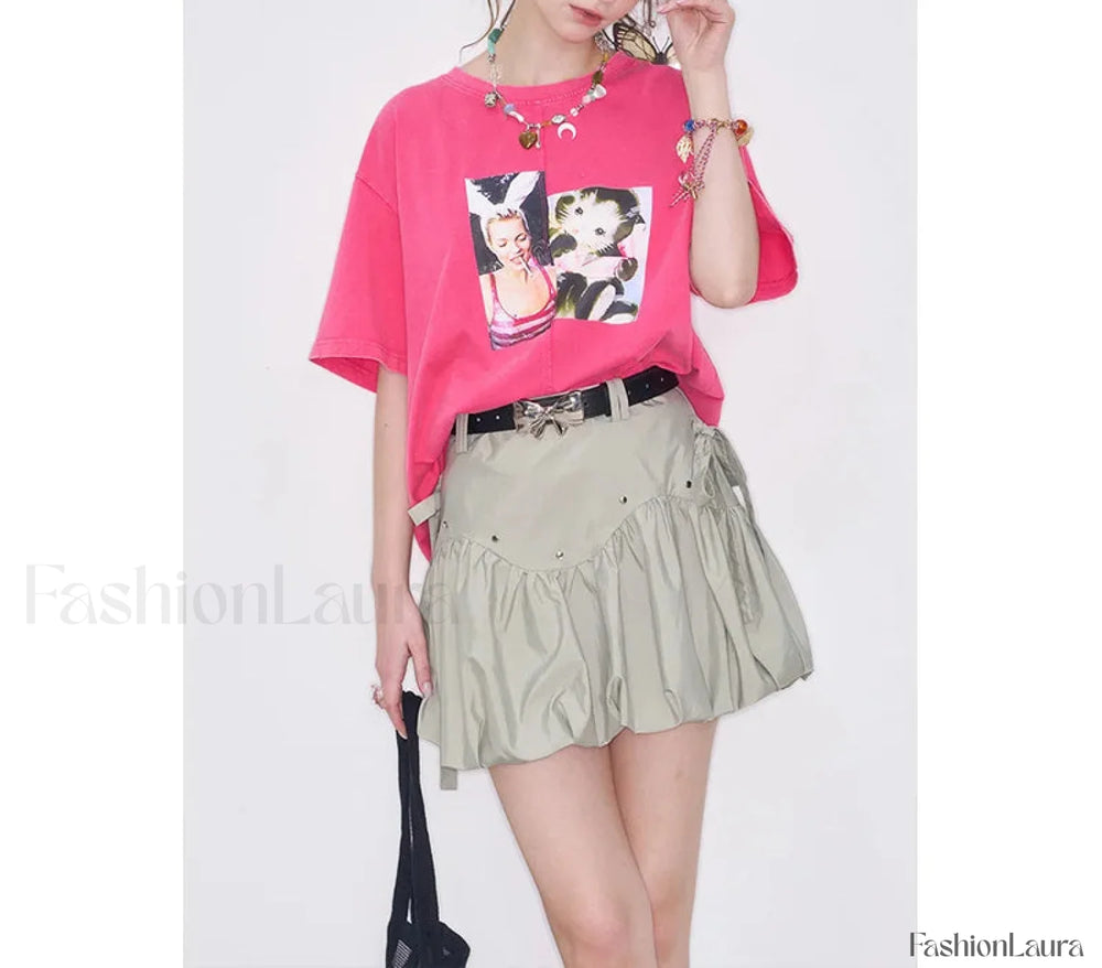 Y2K Gray Pleated Bowknot Skirt Grey / S