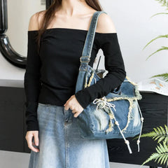 Y2K Harajuku Aesthetic Messenger Korean Gothic Vintage Denim Crossbody Bag Blue