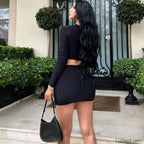 Y2K Hollow Crop Mini Skirt Two Piece Set