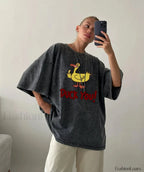 Y2K Kawaii Duck Print Cotton T Shirt Black / M