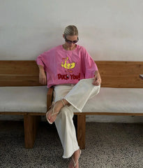 Y2K Kawaii Duck Print Cotton T Shirt RoseRed / M