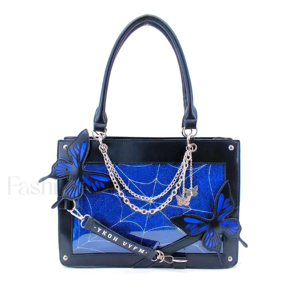 Y2K Labyrinth Butterfly Spider Chain DIY Transparent Lolita Gothic Bag Black Blue