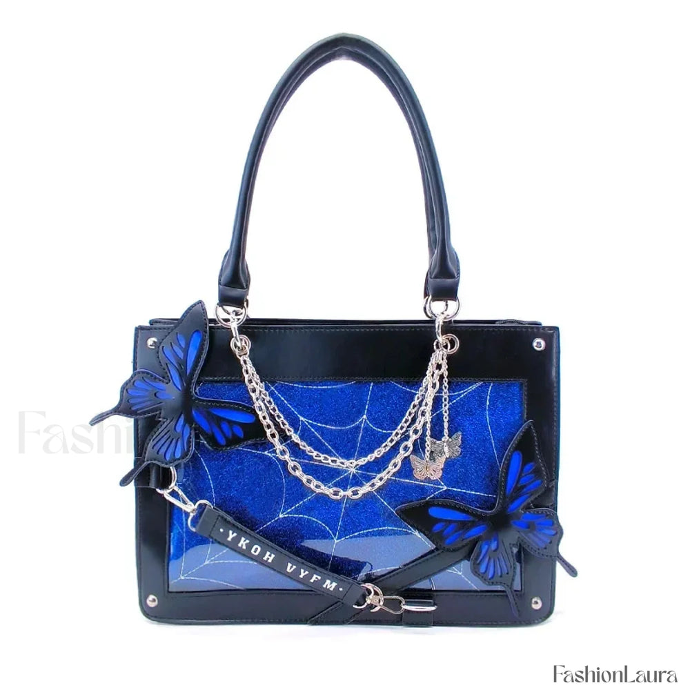 Y2K Labyrinth Butterfly Spider Chain DIY Transparent Lolita Gothic Bag Black Blue