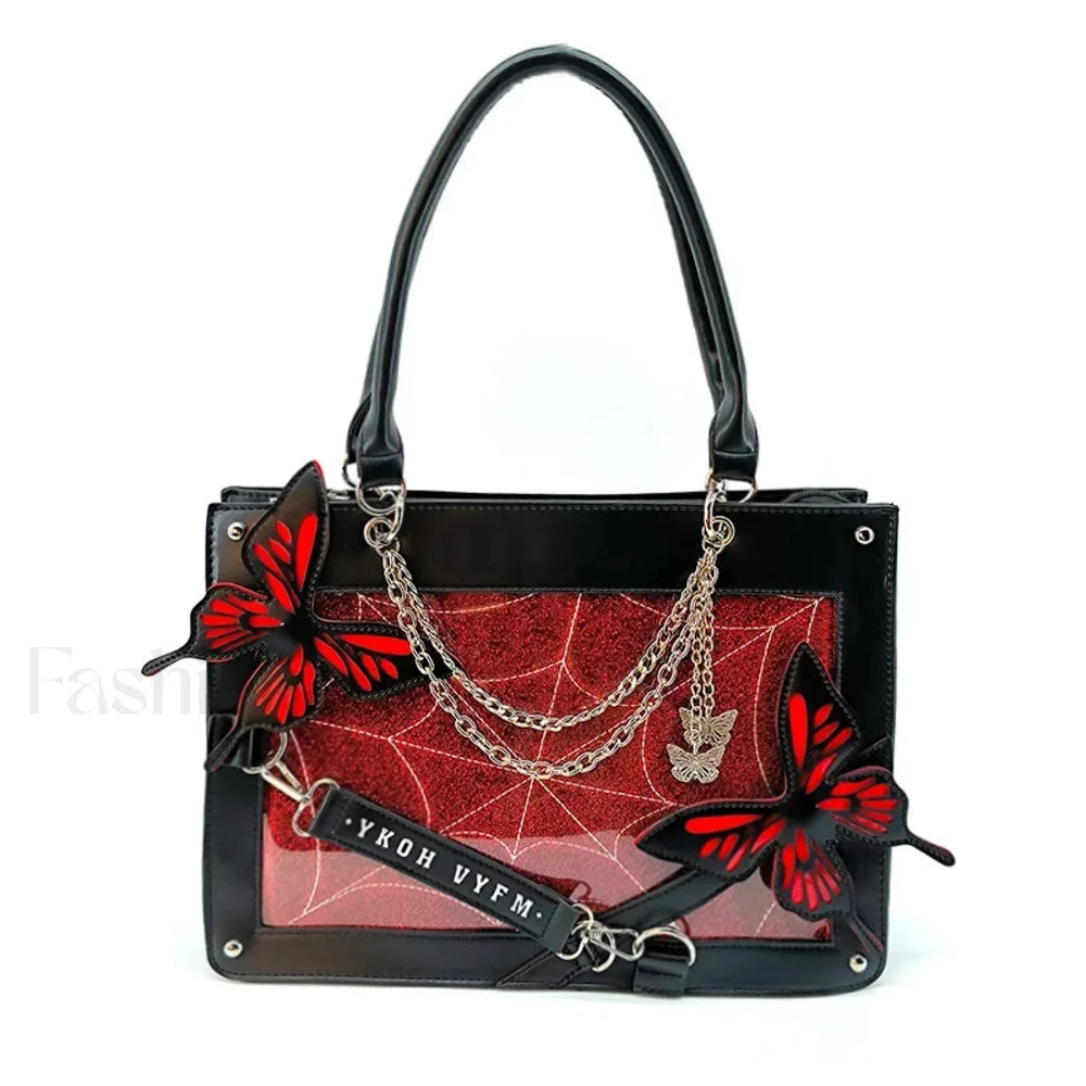 Y2K Labyrinth Butterfly Spider Chain DIY Transparent Lolita Gothic Bag Black Red
