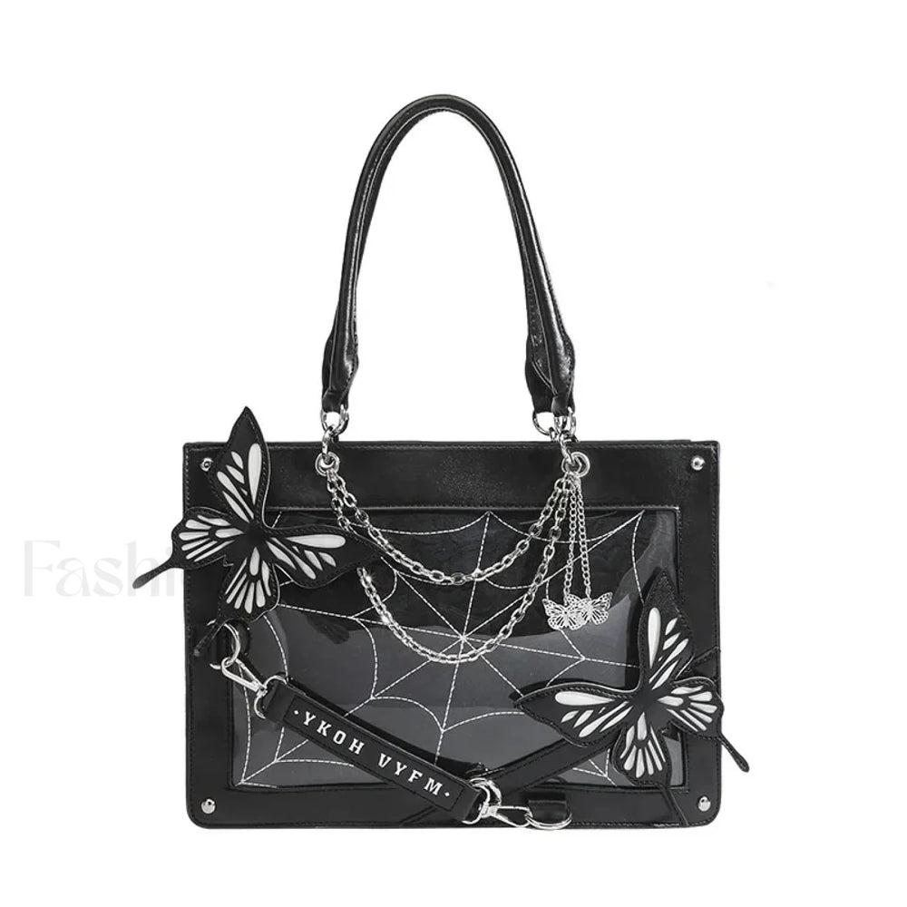 Y2K Labyrinth Butterfly Spider Chain DIY Transparent Lolita Gothic Bag black white