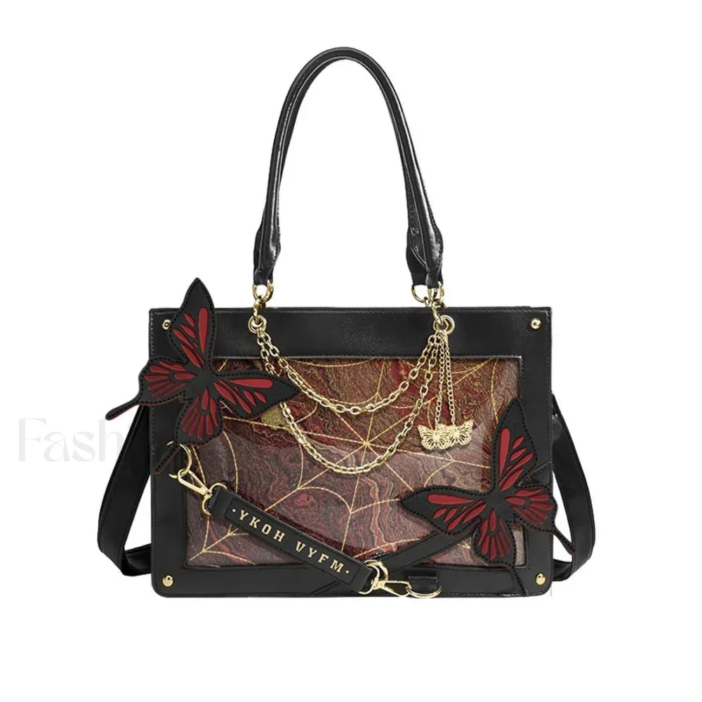 Y2K Labyrinth Butterfly Spider Chain DIY Transparent Lolita Gothic Bag Blood Red
