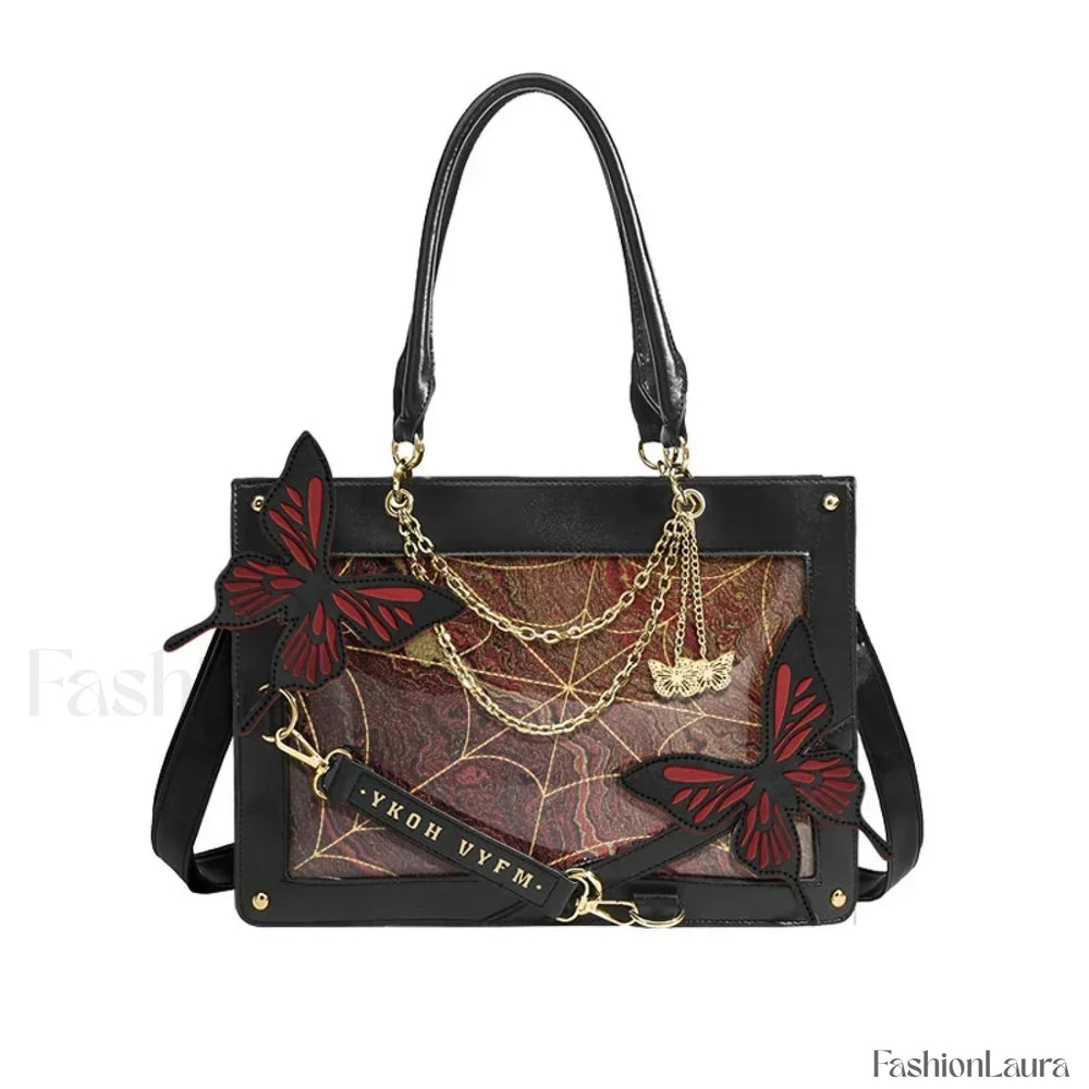 Y2K Labyrinth Butterfly Spider Chain DIY Transparent Lolita Gothic Bag Blood Red