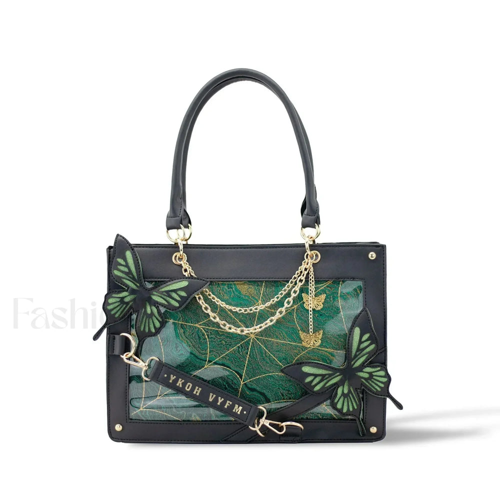 Y2K Labyrinth Butterfly Spider Chain DIY Transparent Lolita Gothic Bag Dark Green