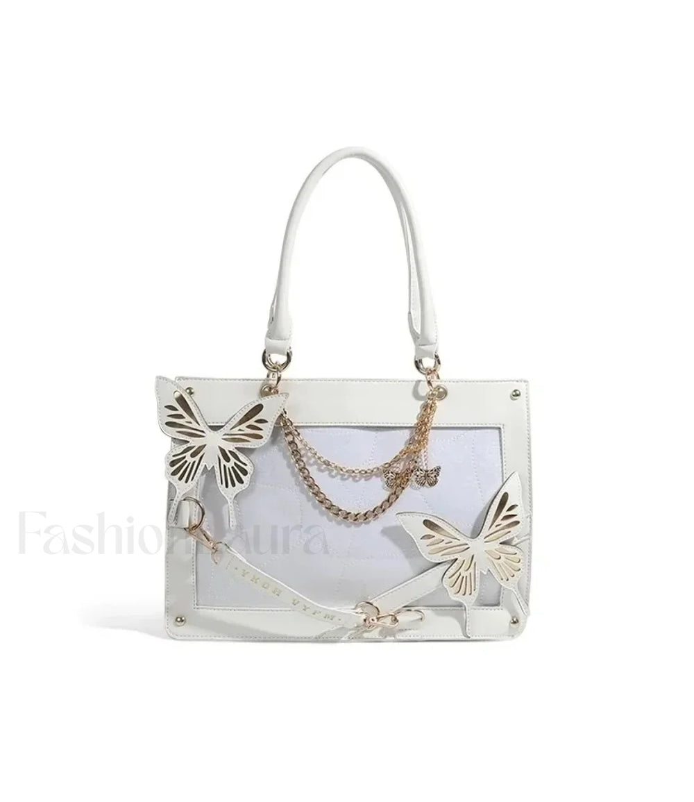 Y2K Labyrinth Butterfly Spider Chain DIY Transparent Lolita Gothic Bag White Gold