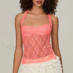 Y2K Lace Camisole Halter Neck Crop Top Two Piece Set Orange / S