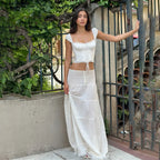 Y2K Lace Tie Front Dress Two Piece Set