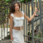 Y2K Lace Tie Front Dress Two Piece Set