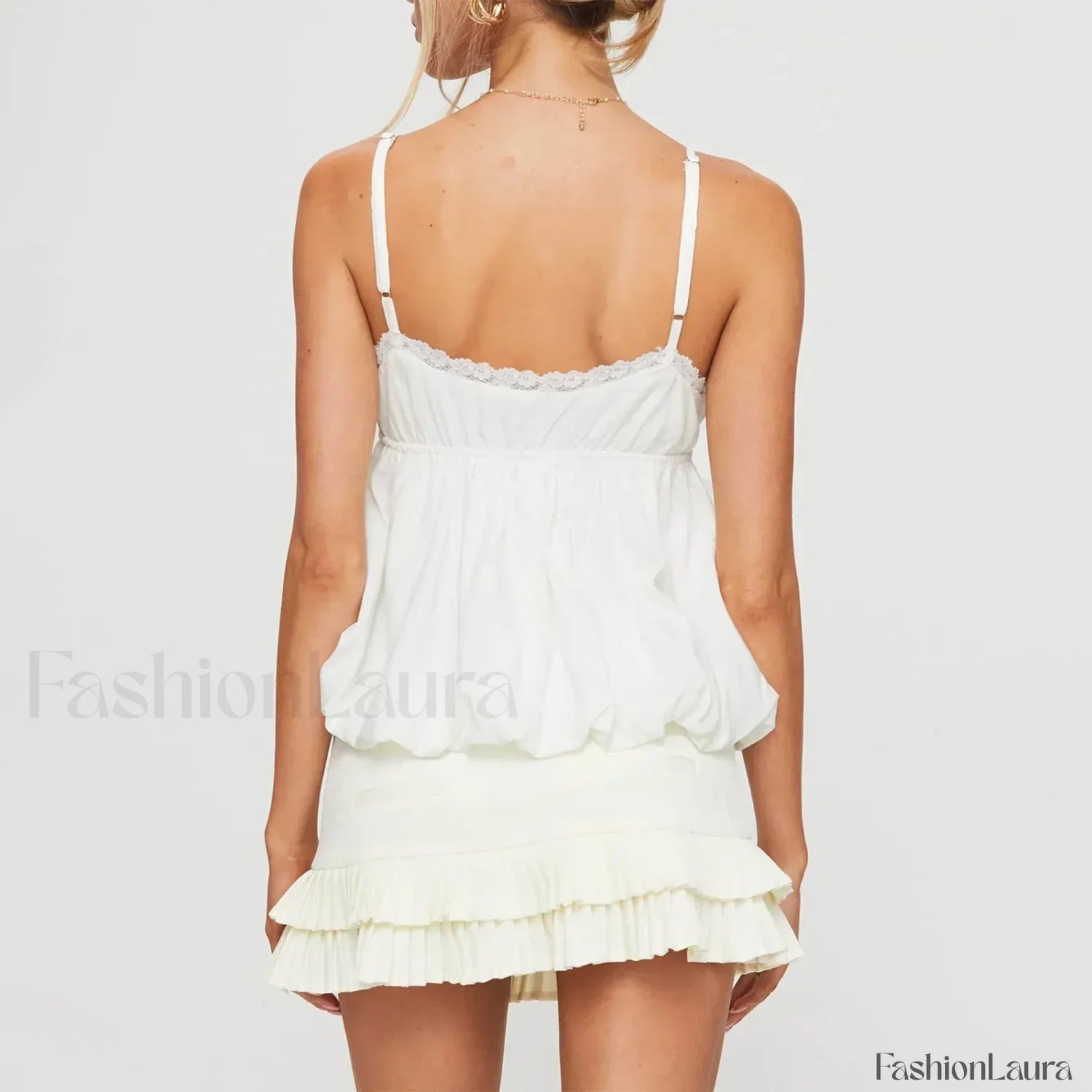 Y2K Lace Trim Flare Crop Top Two Piece Set