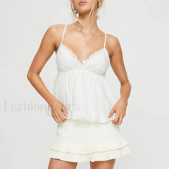 Y2K Lace Trim Flare Crop Top Two Piece Set