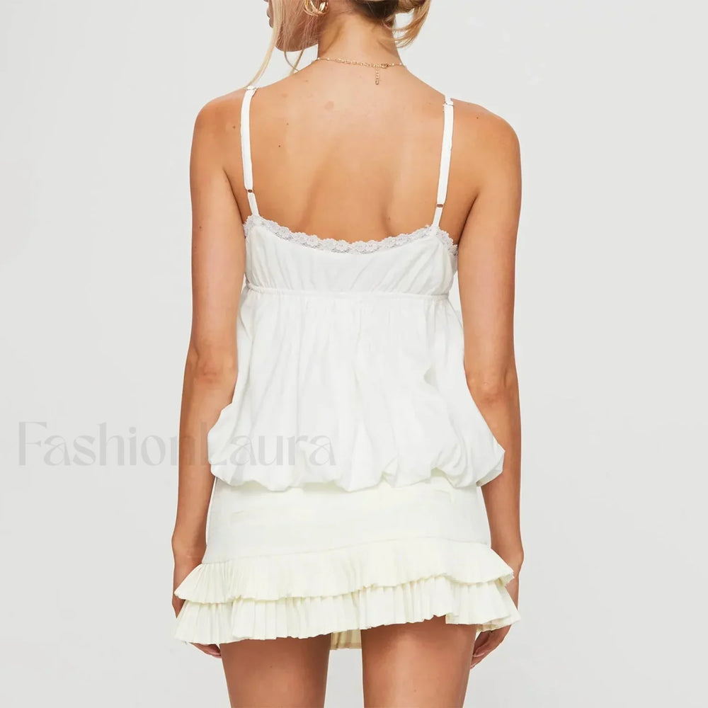 Y2K Lace Trim Flare Crop Top Two Piece Set