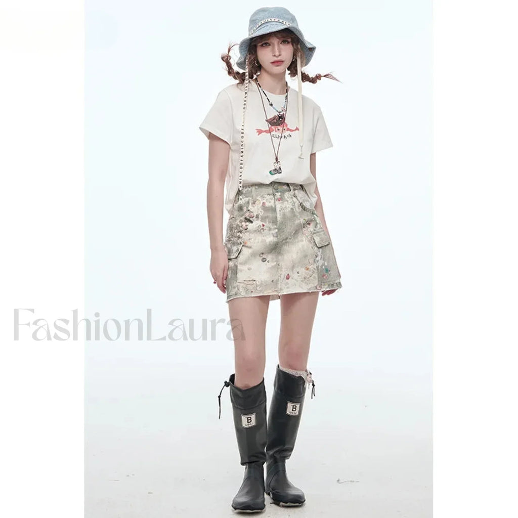 Y2K Ripped Pocket A Line Skirt