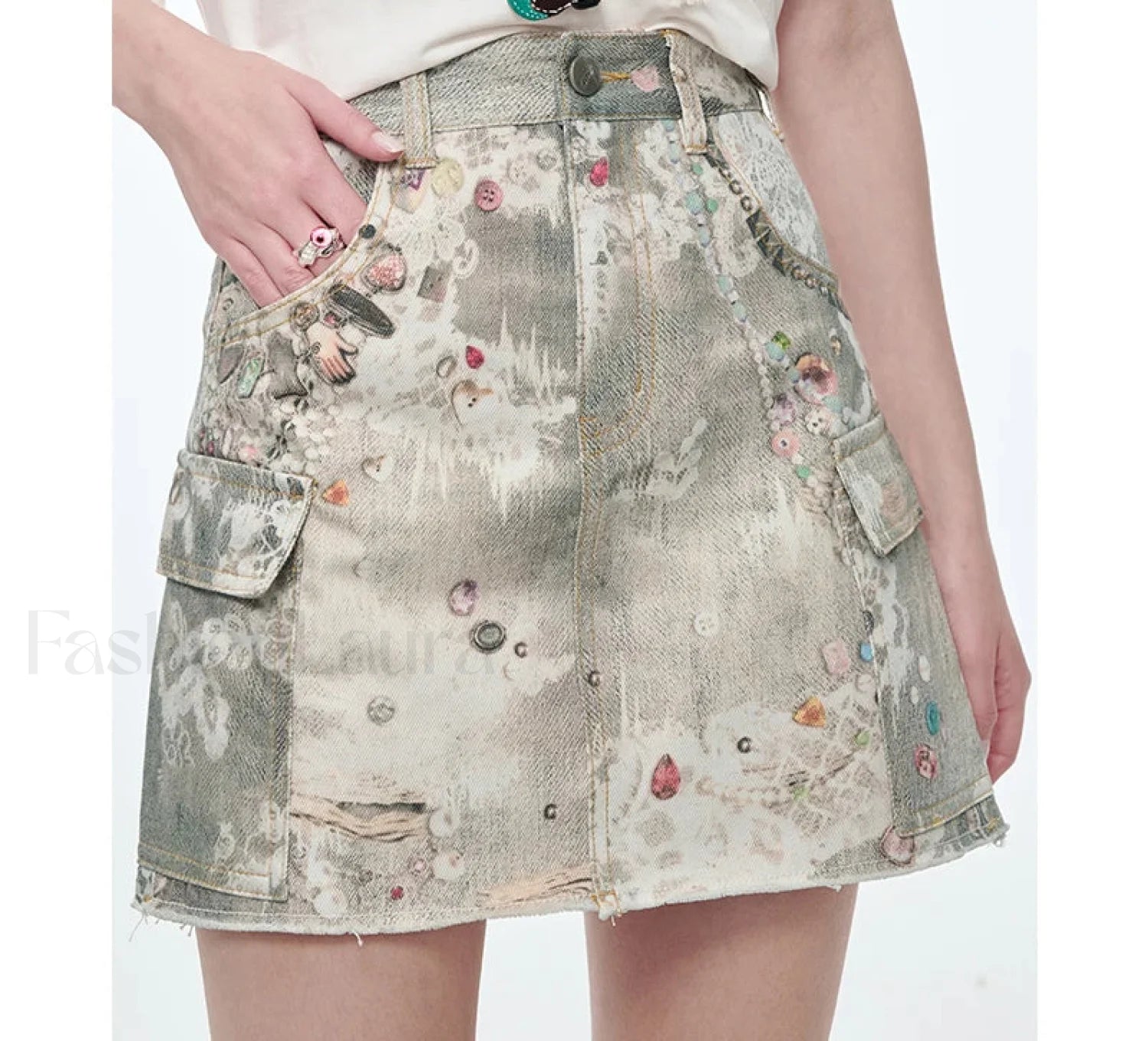 Y2K Ripped Pockets Mini Skirt Gray / S Main image