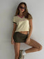 Y2K Sexy Round Neck T Shirt Light Yellow / S