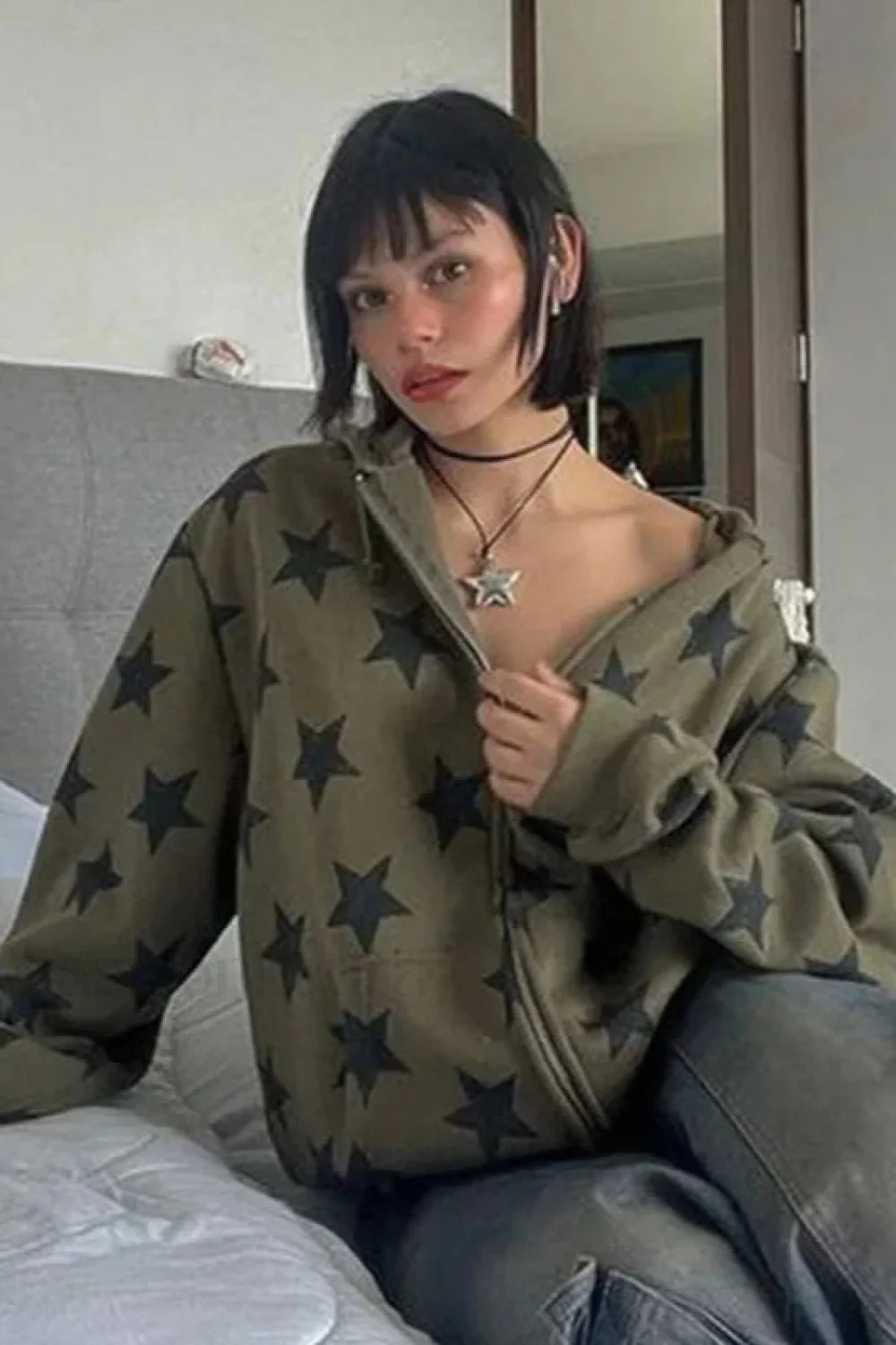 Y2K Vintage Gothic Stars Print Hoodie