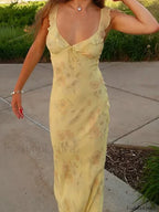 Yellow Camisole Floral Dress Slim Fit Fairycore Floral Dress Yellow / S