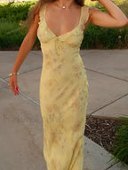 Yellow Camisole Floral Dress Slim Fit Fairycore Floral Dress Yellow / S