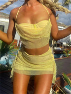 Yellow Halter Mini Skirt Two Piece Set Yellow / S