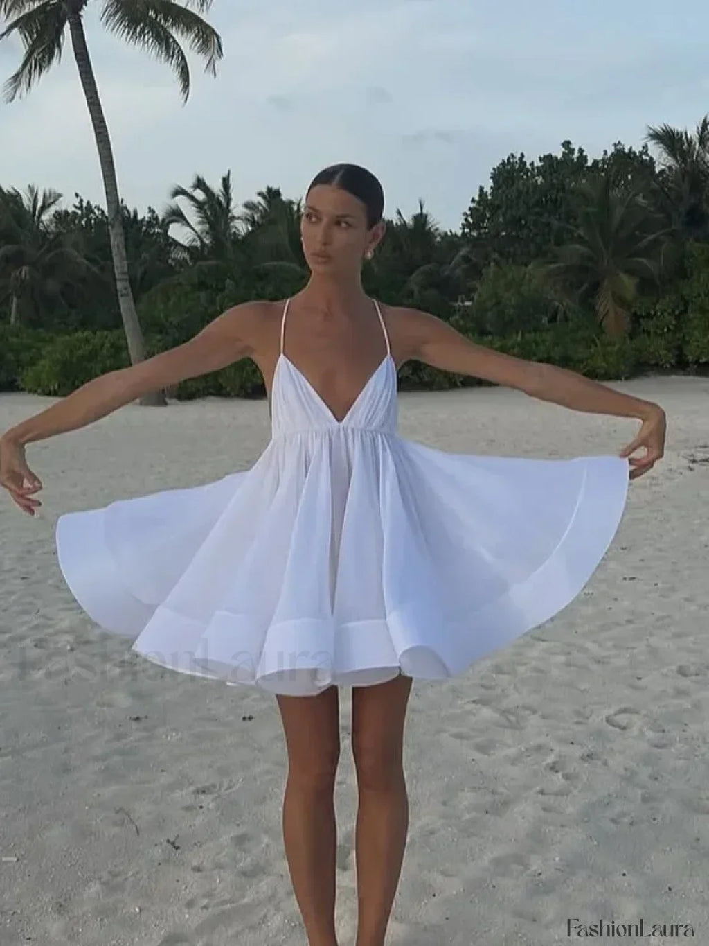 Yellow Pleated Lace Up Mini Dress White / S