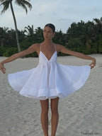 Yellow Pleated Lace Up Mini Dress White / S