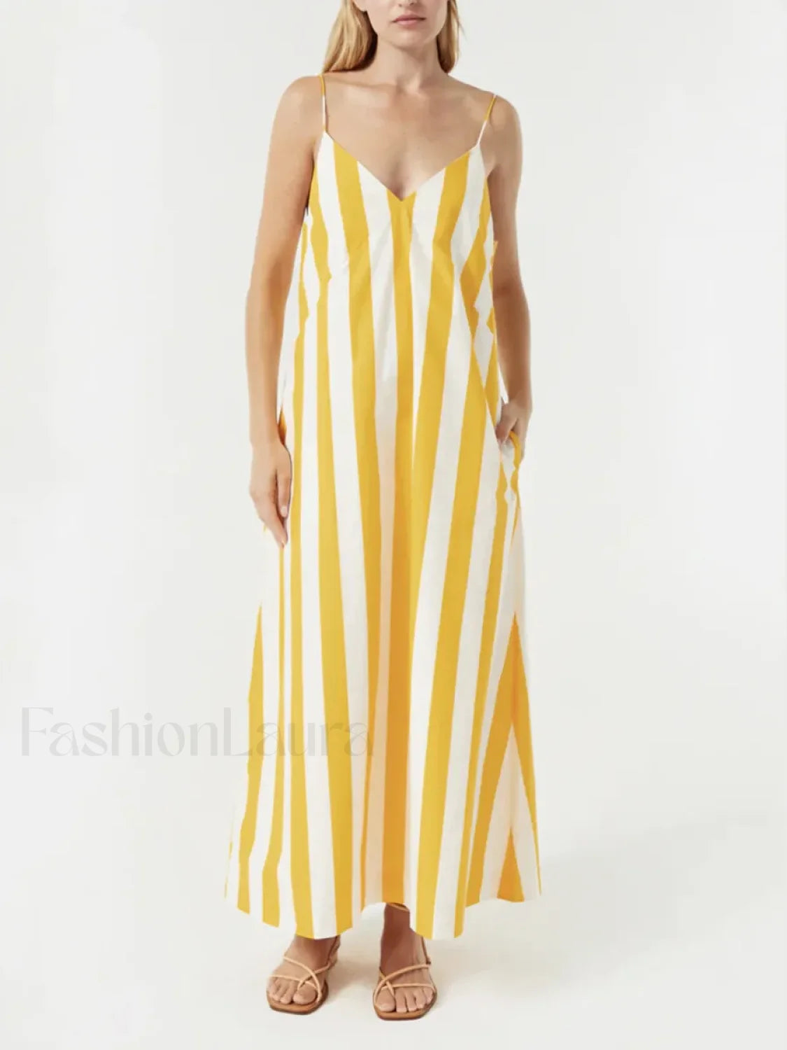 Yellow Striped Pocket Maxi Dress Yellow / S Main image
