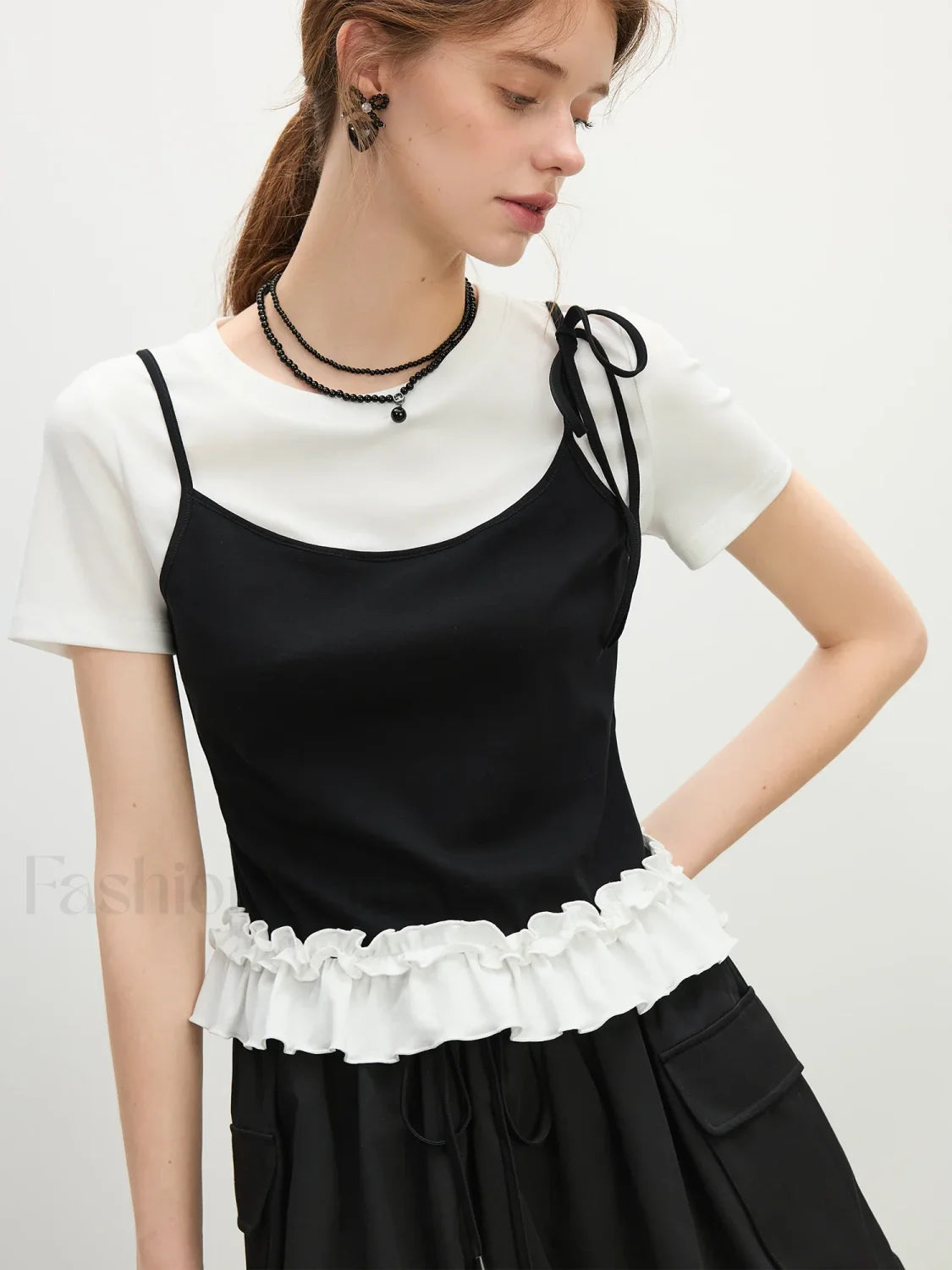 Youthful Tiered Hem Cotton Blend T-Shirt Secondary image