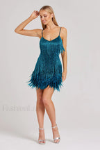 Yvonne Sequin Stylish Feather Cocktail Dress