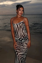 Zebra Print Backless Strappy Slim Floral Dress