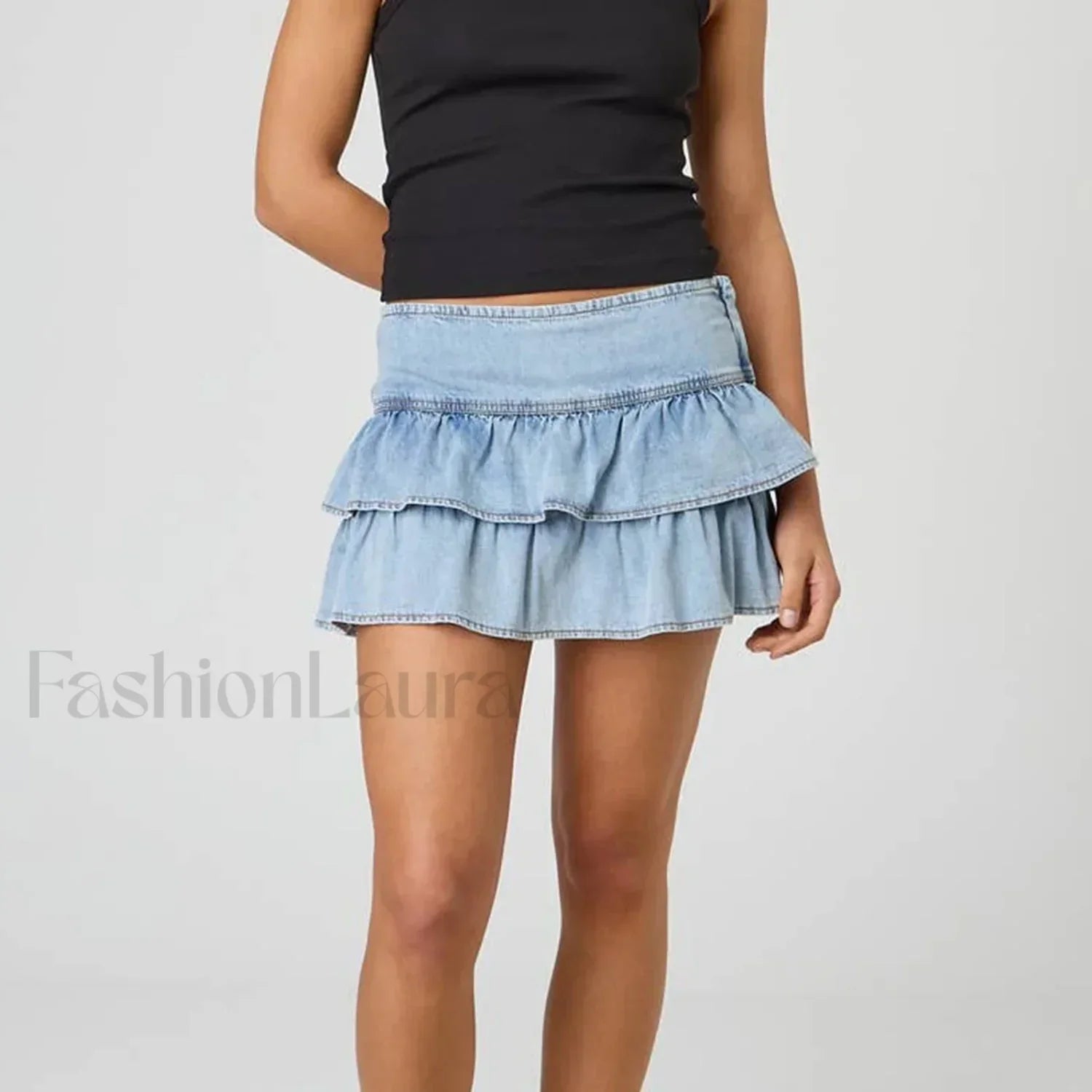 Zipper Ruffle Denim Skirt Main image