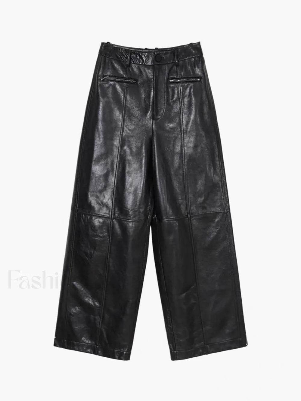 Zippered Faux Leather Trendy Straight Leg Mid waist Pants Pants