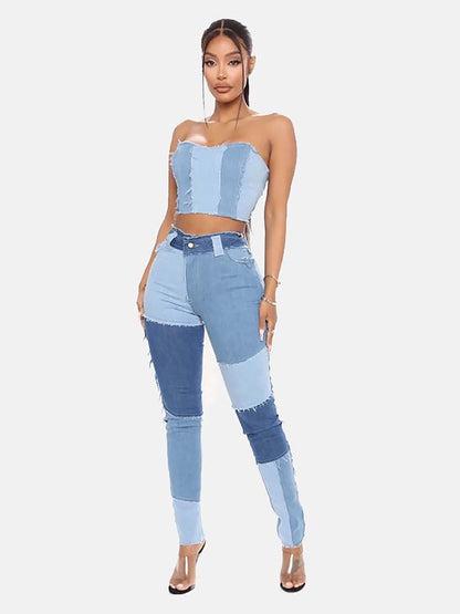 Patchwork High Waist Jeans