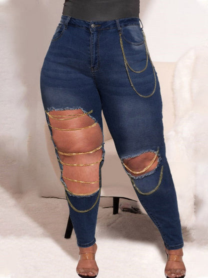 Ripped Chain High Waist Jeans