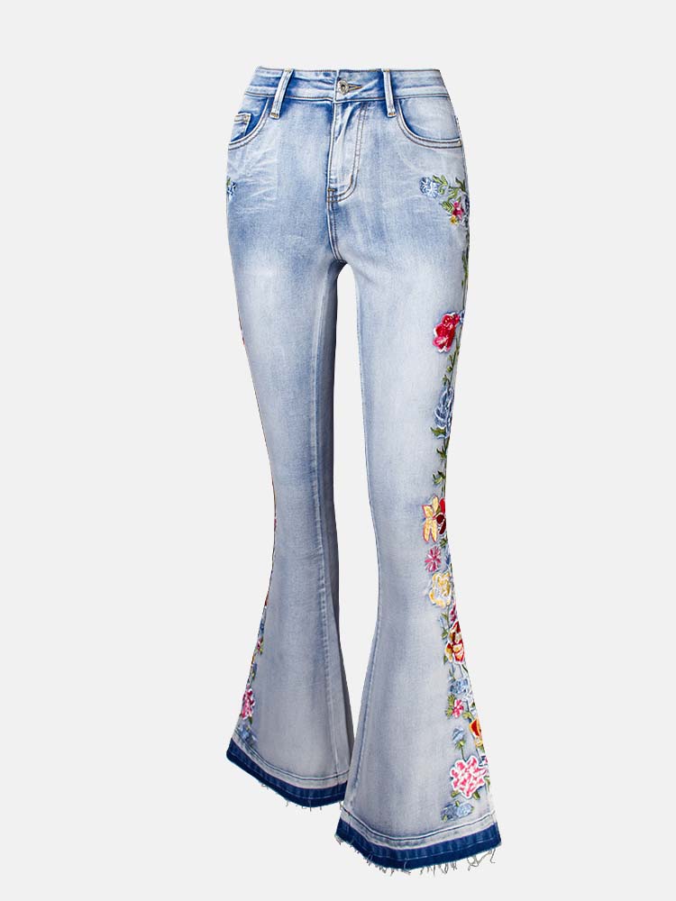 Embroidered Bell-bottom Jeans