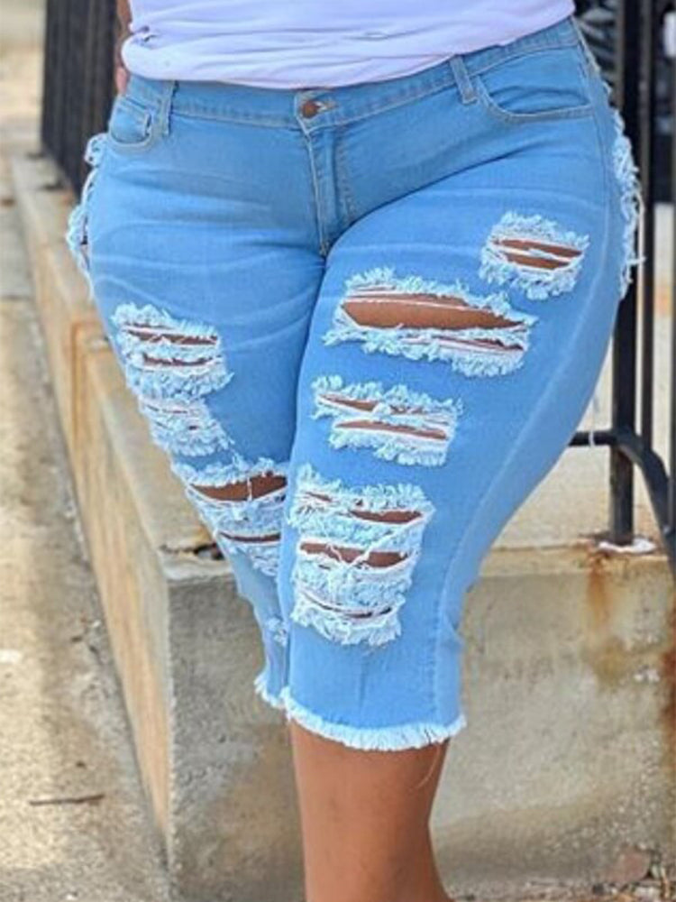 Stretchy Ripped Denim Shorts Jeans