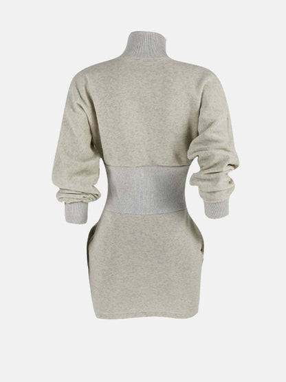 Solid Color Stand Collar Sweatshirt Dress