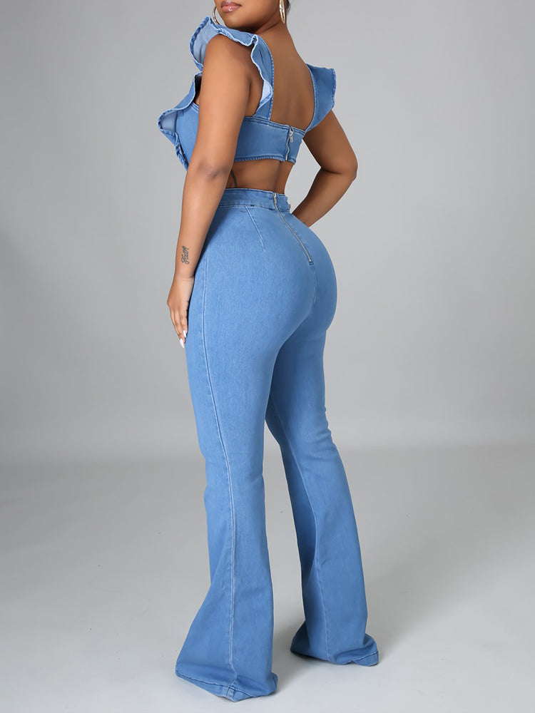 Ruffle Sleeve Flare Pants Jumpsuit