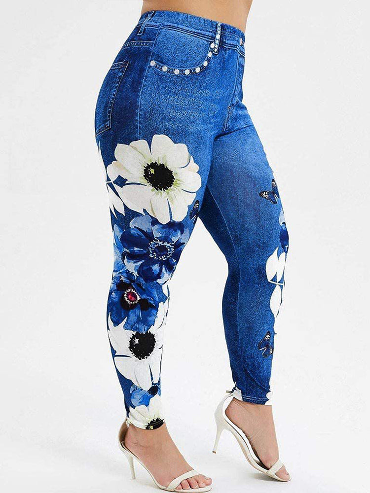 Printed Floral Sports Jeans